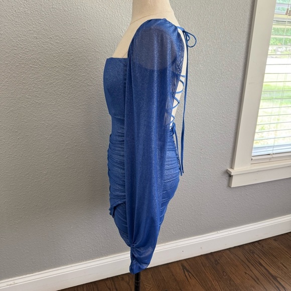 Lucy in the Sky Glitter Mesh Long Sleeve Dress in Blue Size Small EUC - Picture 4 of 9